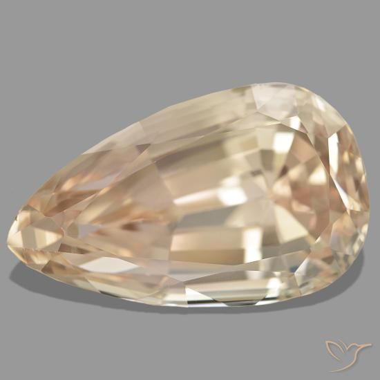 61.88캐럿 천연 라이트 오렌지 스포듀민, 배 모양, 31.8×19.1 mm, VS