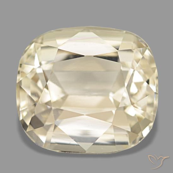 5.05캐럿 천연 라이트 옐로우 스포듀민, 쿠션 컷, 10.3×9.3 mm, VVS-VS
