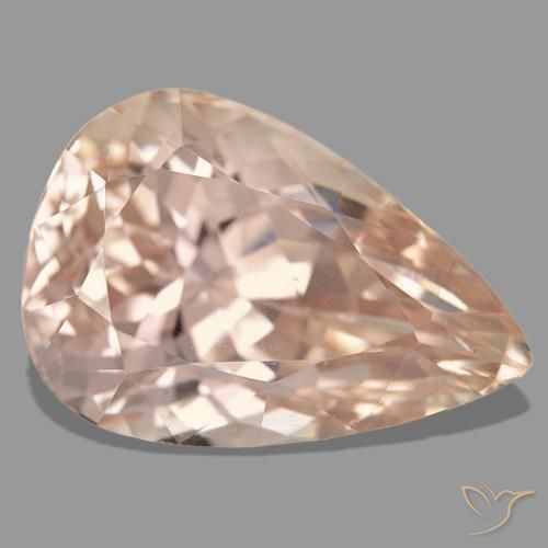 42.64캐럿 천연 오렌지 핑크 스포듀민, 배 모양, 25.6×17.6 mm, VS