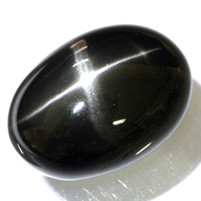 48.47캐럿 천연 검정색 스타 디옵사이드, 타원형 컷, 25.3×18.3 mm, 불투명체