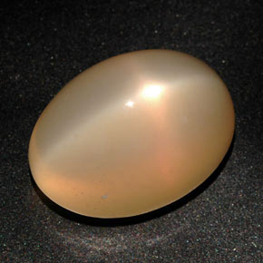 22.59캐럿 천연 피치 오렌지 스타 문스톤, 타원형 컷, 18.8×13.6 mm, 투명한