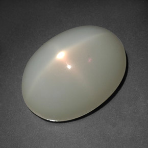 12.41캐럿 천연 밀키 화이트 스타 문스톤, 투명한, 16.1×11.6 mm, 투명/반투명