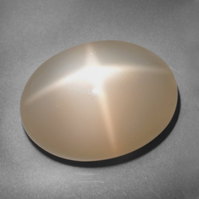 25.39캐럿 천연 크림 피치 스타 문스톤, 타원형 컷, 21.2×16.1 mm, 투명한