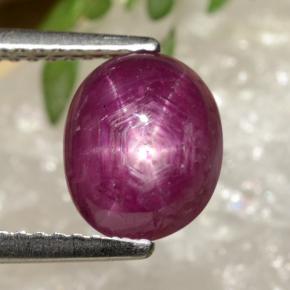 3.41캐럿 천연 보랏빛 레드 스타 루비, 타원형 컷, 9×7.2 mm, 불투명체
