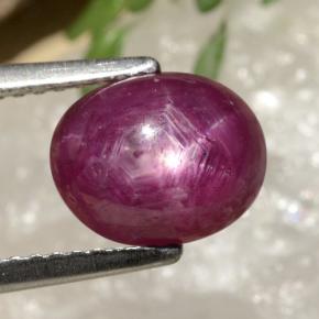 3.41캐럿 천연 보랏빛 레드 스타 루비, 타원형 컷, 9×7.2 mm, 불투명체