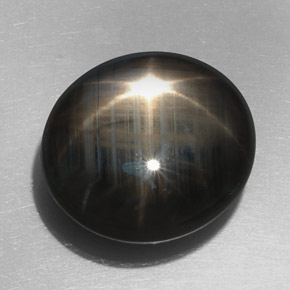 32.76캐럿 천연 검정색 스타 사파이어, 타원형 컷, 18.9×17.1 mm, 불투명체
