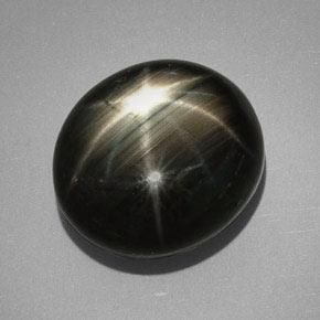 32.25캐럿 천연 Silver Black 스타 사파이어, 타원형 컷, 18.4×16.5 mm, 불투명체