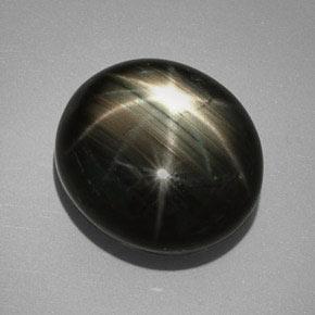 32.25캐럿 천연 Silver Black 스타 사파이어, 타원형 컷, 18.4×16.5 mm, 불투명체