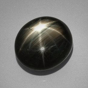 32.25캐럿 천연 Silver Black 스타 사파이어, 타원형 컷, 18.4×16.5 mm, 불투명체