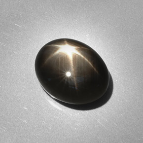 6.28캐럿 천연 검정색 스타 사파이어, 타원형 컷, 12.1×9.4 mm, 불투명체