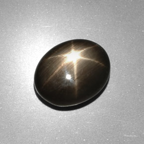 6.17캐럿 천연 검정색 스타 사파이어, 타원형 컷, 11.9×9.5 mm, 불투명체