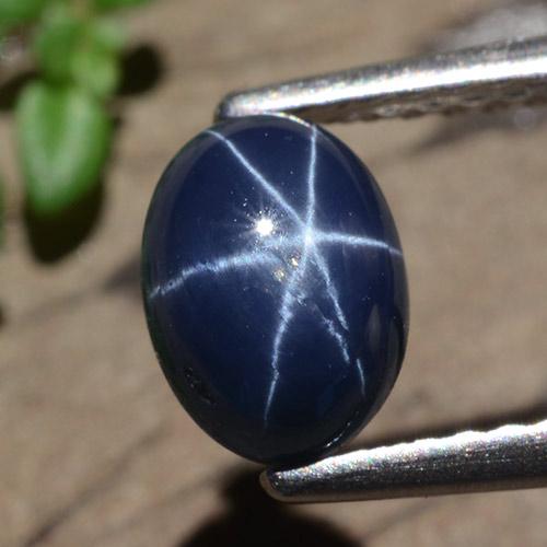 1.58캐럿 천연 딥 블루 스타 사파이어, 타원형 컷, 7.5×5.3 mm, 불투명체