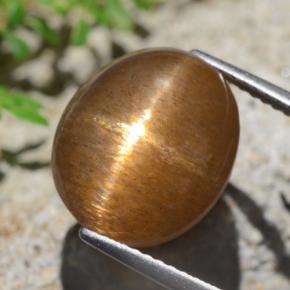 9.02캐럿 천연 미디엄 라이트 브라운 스타 썬스톤, 타원형 컷, 불투명체