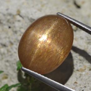 9.58캐럿 천연 골든 브라운 스타 썬스톤, 타원형 컷, 불투명체