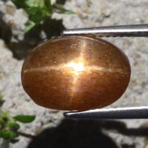6.29캐럿 천연 골든 브라운 스타 선스톤, 타원형 컷, 13.4×9.6 mm, 불투명체