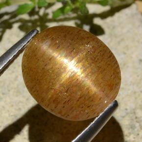 3.99캐럿 천연 골든 브라운 스타 썬스톤, 타원형 컷, 투명한