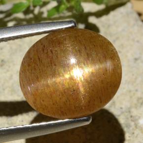 3.99캐럿 천연 골든 브라운 스타 썬스톤, 타원형 컷, 투명한