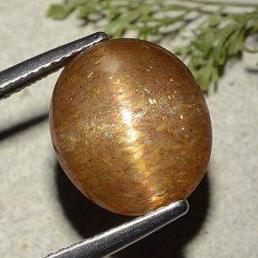 7.25캐럿 천연 골든 브라운 스타 썬스톤, 타원형 컷, 투명한