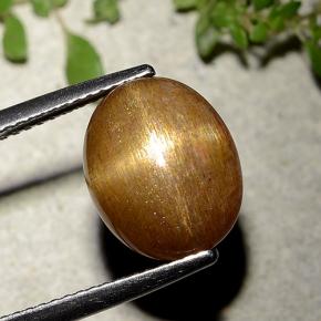 6.21캐럿 천연 골든 브라운 스타 썬스톤, 타원형 컷, 불투명체