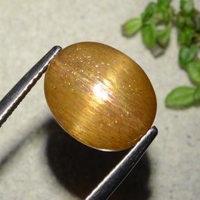 5.86캐럿 천연 골든 브라운 스타 썬스톤, 타원형 컷, 불투명체