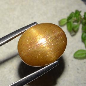 5.86캐럿 천연 골든 브라운 스타 썬스톤, 타원형 컷, 불투명체