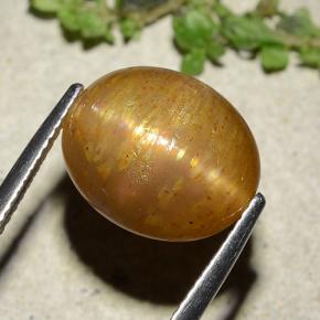 8.25캐럿 천연 골든 브라운 스타 선스톤, 타원형 컷, 13.5×11 mm, 불투명체