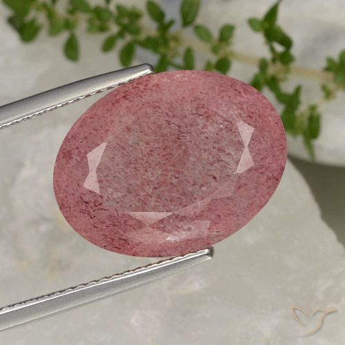 13.38ct 자연스러운 인텐스 핑크 딸기 석영, 타원형, 투명한