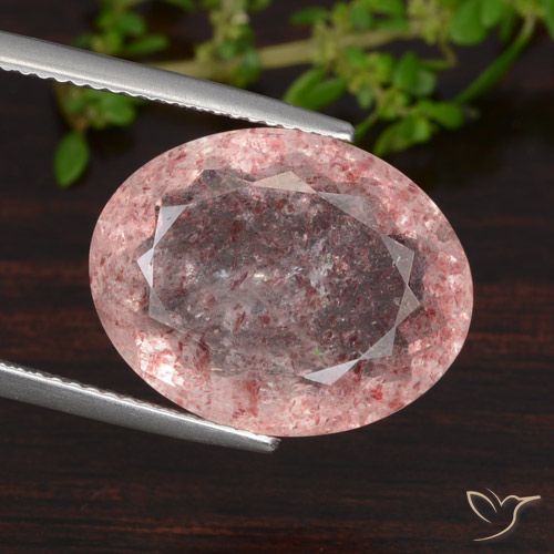 12.52ct 자연스러운 인텐스 핑크 딸기 석영, 타원형, 투명한