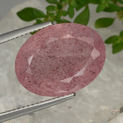 11.60ct 자연스러운 미디엄 핑크 딸기 석영, 타원형, 투명한