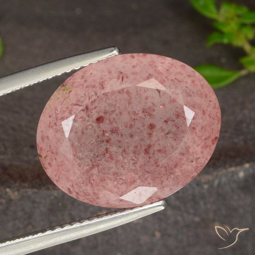 13.48ct 자연스러운 오렌지 핑크 딸기 석영, 타원형, 투명한