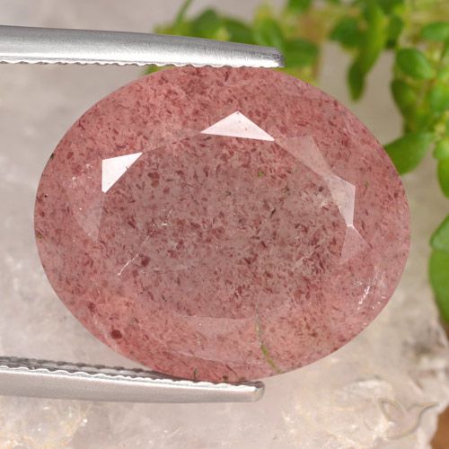 14.58ct 자연스러운 오렌지 핑크 딸기 석영, 타원형, 투명한