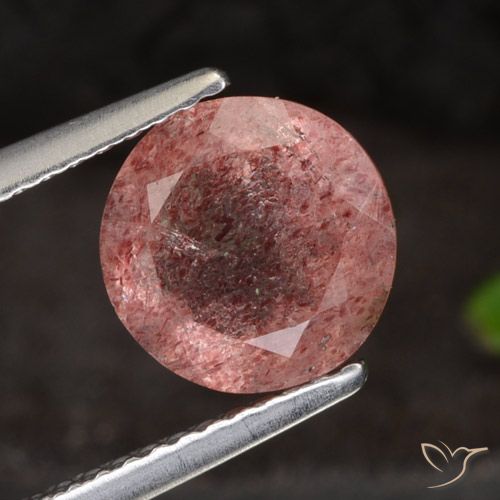 1.98ct 자연스러운 다크 핑크 딸기 석영, 둥근, 투명한