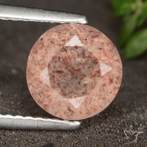 1.75ct 자연스러운 오렌지 핑크 딸기 석영, 둥근, 투명한