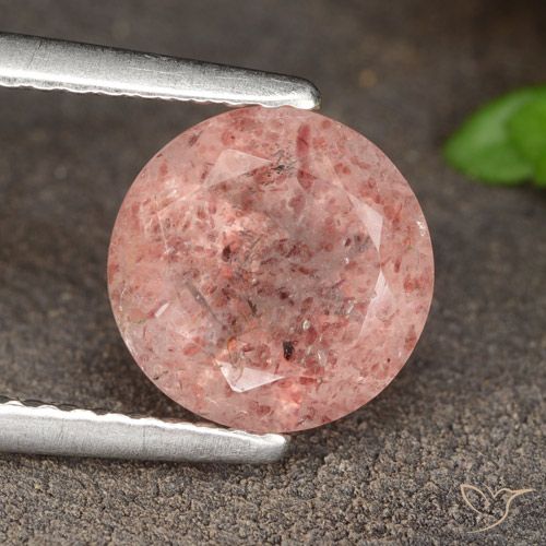 1.70ct 자연스러운 미디엄 핑크 딸기 석영, 둥근, 투명한