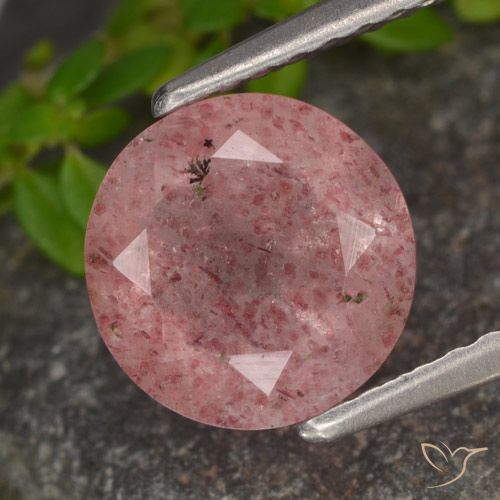 1.64ct 자연스러운 로즈 핑크 딸기 석영, 둥근, 투명한