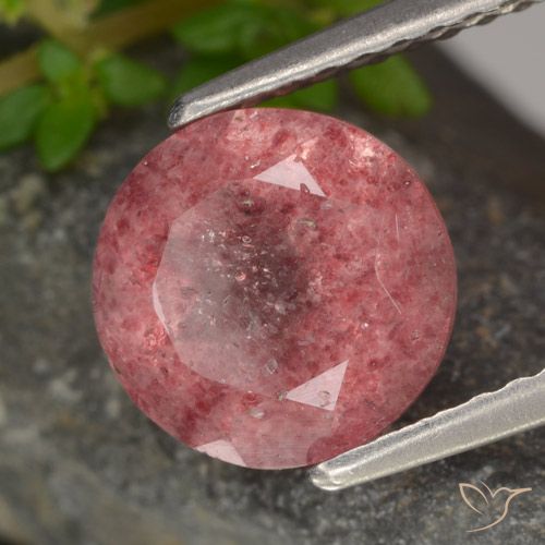 1.80ct 자연스러운 딥 로즈 핑크 딸기 석영, 둥근, 투명한