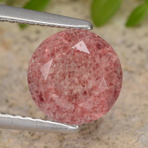 1.76ct 자연스러운 미디엄 핑크 딸기 석영, 둥근, 투명한