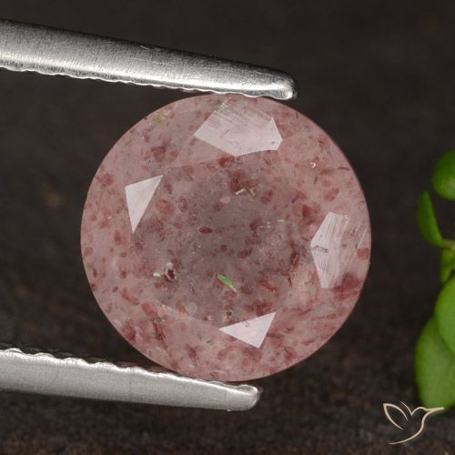 1.64ct 자연스러운 미디엄 핑크 딸기 석영, 둥근, 투명한