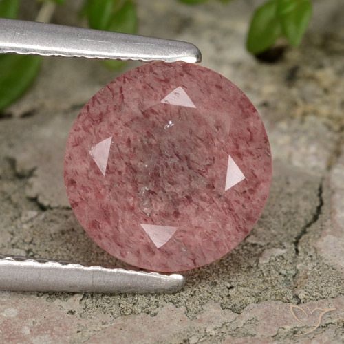 1.89ct 자연스러운 미디엄 핑크 딸기 석영, 둥근, 투명한