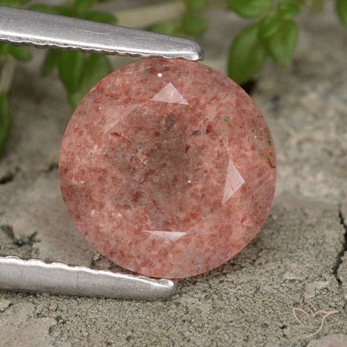1.76ct 자연스러운 다크 핑크 딸기 석영, 둥근, 투명한
