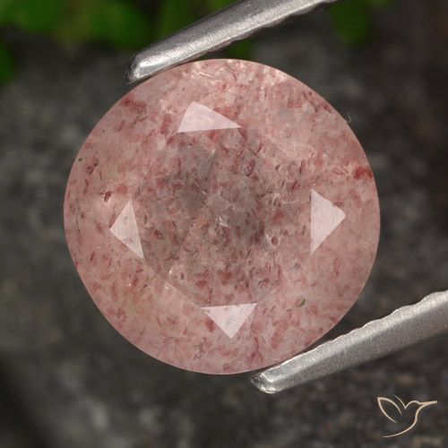 1.83ct 자연스러운 다크 핑크 딸기 석영, 둥근, 투명한