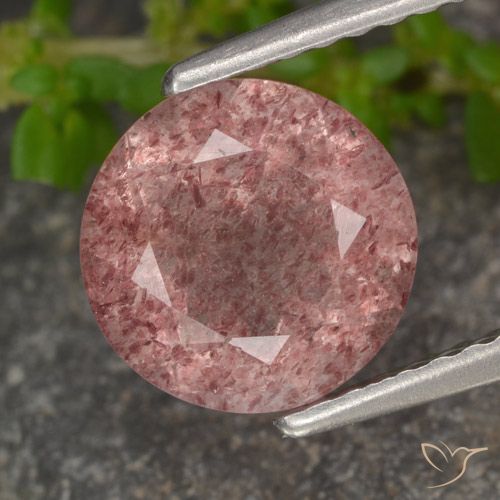 1.74ct 자연스러운 미디엄 핑크 딸기 석영, 둥근, 투명한
