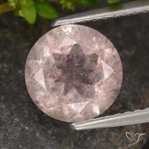 1.65ct 자연스러운 라이트 로즈 핑크 딸기 석영, 둥근, 투명한