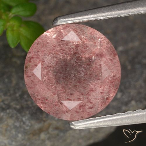 1.88ct 자연스러운 미디엄 핑크 딸기 석영, 둥근, 투명한