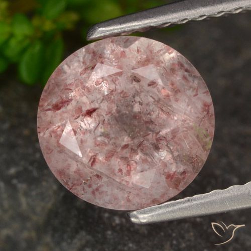 1.98ct 자연스러운 라이트 핑크 딸기 석영, 둥근, 투명한