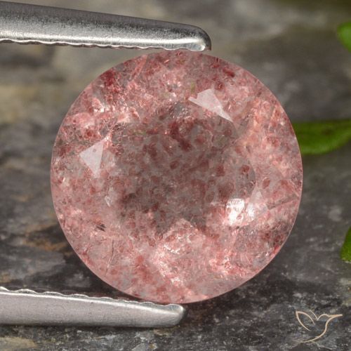 1.81ct 자연스러운 미디엄 핑크 딸기 석영, 둥근, 투명한