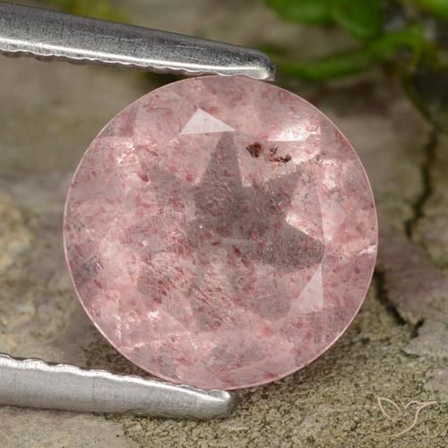 1.61ct 자연스러운 라이트 핑크 딸기 석영, 둥근, 투명한
