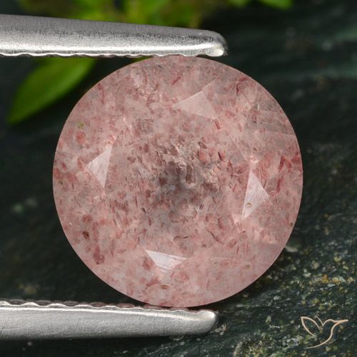 1.83ct 자연스러운 라이트 핑크 딸기 석영, 둥근, 투명한