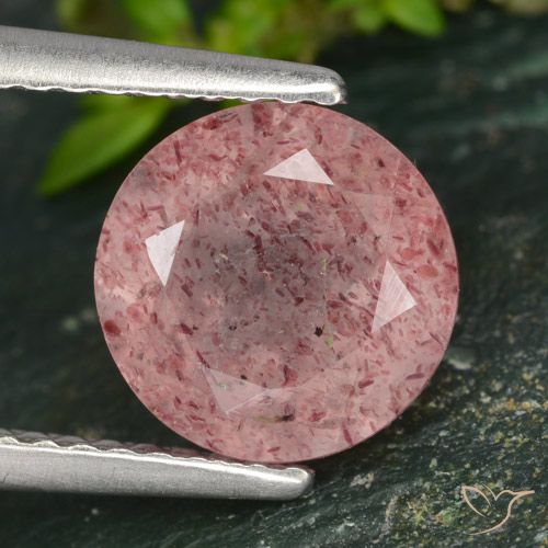 2.10ct 자연스러운 미디엄 핑크 딸기 석영, 둥근, 투명한