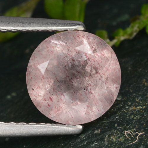 1.78ct 자연스러운 라이트 핑크 딸기 석영, 둥근, 투명한